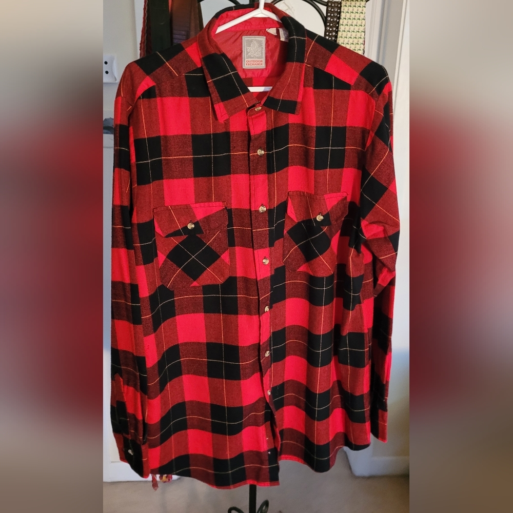 Vintage Red and Black Flannel Button-Up Shirt